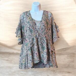 Cabi 5344 Poet Boho floral ruffle blouse two piece sz medium